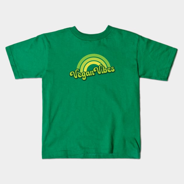 Vegan Vibes Retro Rainbow Green Kids T-Shirt by Jitterfly